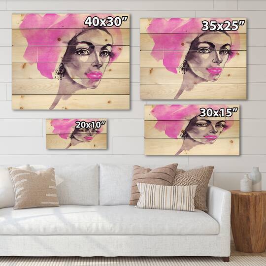 Designart - Afro American Woman Fashion Portrait - Modern Print on Natural Pine Wood